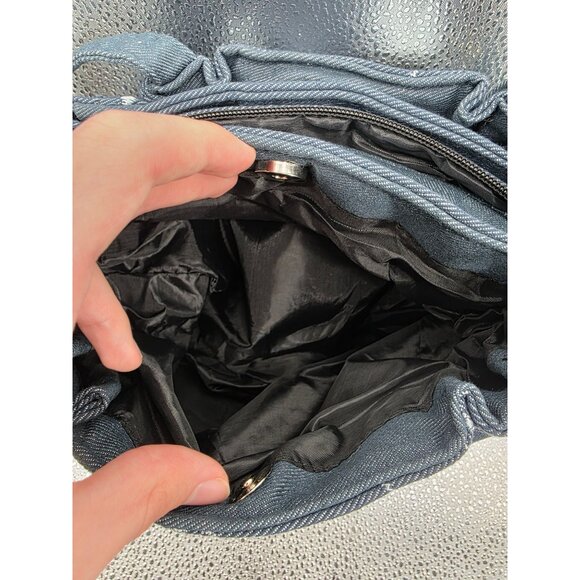 Floral Embroidered Denim Handbag With Zipper Closure & Matching Wallet Set - Picture 9 of 16